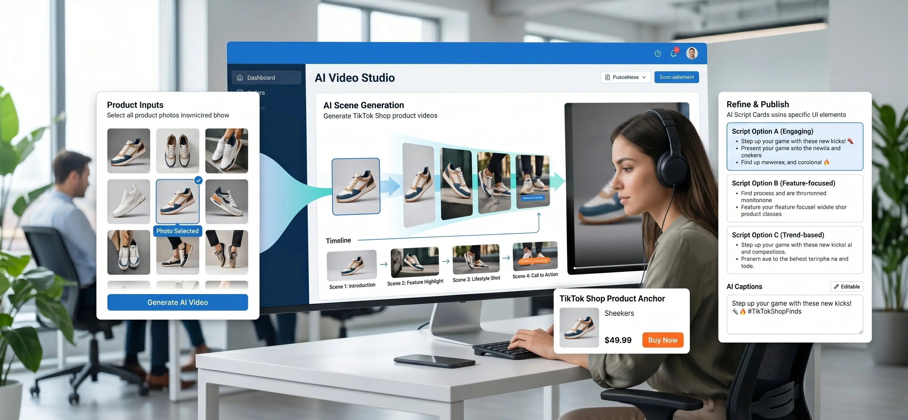 eCommerce marketer generating TikTok Shop product videos using AI tools